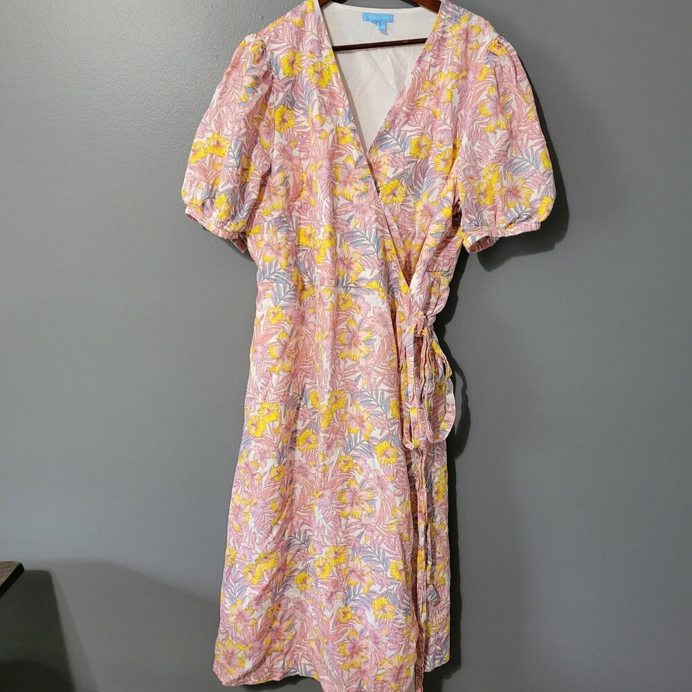Draper James Pink Floral Wrap Maxi Dress with Yellow Accents